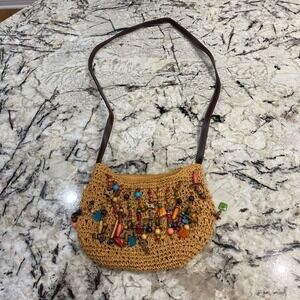 Cappelli Straworld Boho Crossbody Bag Purse Beads Stones Charms‎